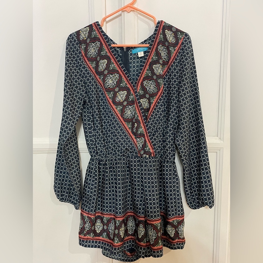 Buttons Geometric Print‎ Bohemian Long Sleeve Romper Women’s Size M